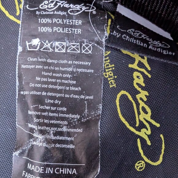 Ed Hardy by Christian Audigier Y2K Backpack Black & Yellow Bulldog Graphic - Picture 11 of 11